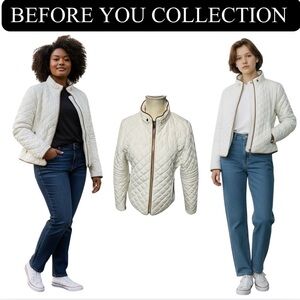 “Before You Collection” Ivory Quilted Bomber Jacket, EUC